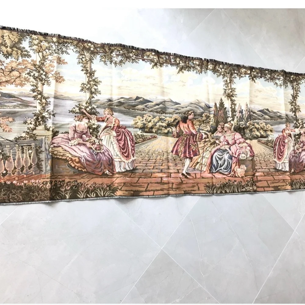 TAPESTRY Vintage European Style Floral Ladies Romantic Scene EX Long NWOT